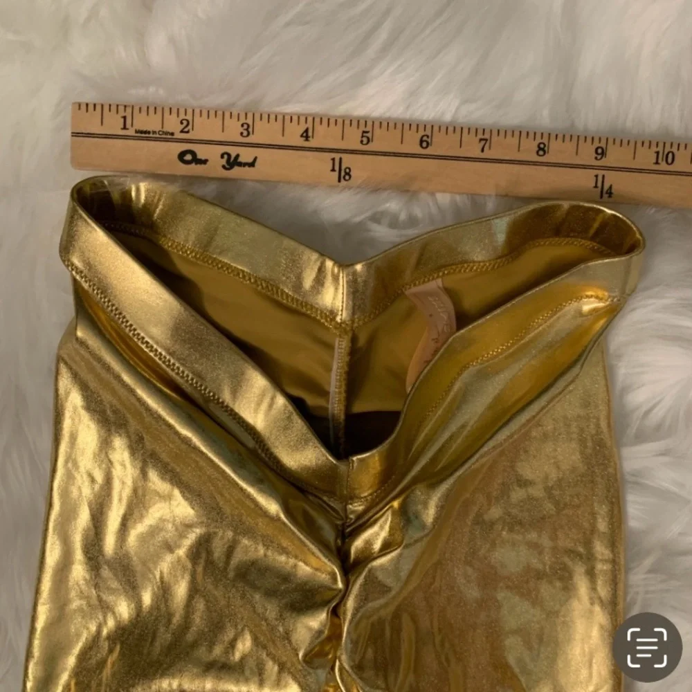 SKIMS NWT Swim Metallic V-Waist Pant Crop XXS Gold Scrunch Butt Ruching